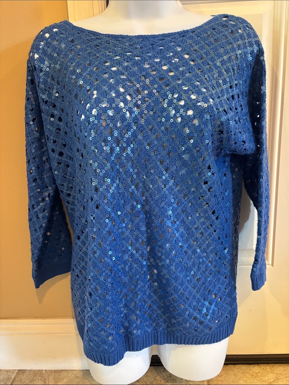 Chico's Royal Blue Open-Knit Sequin Sweater